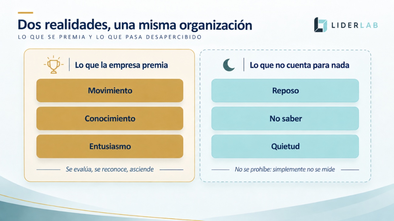 Diagrama de la mitad que la organización mide y la mitad que deja fuera: rigidez vs criterio